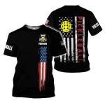 MoonArt Personalized Pickleball T-Shirt 3D Men Women Gifts Sleeve Apparel Black Flag Jersey Tee Sport Fit Clothing Outfits (Polyester Blend, PB12)