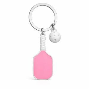 VEOWOO Sport Keychain – Pickleball Keychains Bag Charms for Women with Racket and Ball Pendants, Cute Key Chains Gifts for Boys, Friends and Pickleballs Lovers-Pink