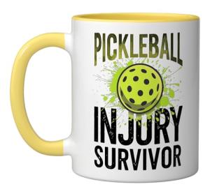 Pickleball Injury Survivor Ceramic Mug, Yellow/White