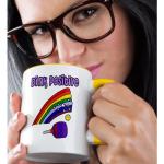 3dRose Funny Dink Positive with Rainbow and Pickleball Paddle and Ball Pun 15oz Two-Tone Yellow Mug