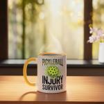 Pickleball Injury Survivor Ceramic Mug, Yellow/White
