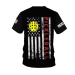 MoonArt Personalized Pickleball T-Shirt 3D Men Women Gifts Sleeve Apparel Black Flag Jersey Tee Sport Fit Clothing Outfits (Polyester Blend, PB12)
