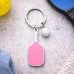 VEOWOO Sport Keychain – Pickleball Keychains Bag Charms for Women with Racket and Ball Pendants, Cute Key Chains Gifts for Boys, Friends and Pickleballs Lovers-Pink