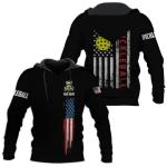 MoonArt Personalized Pickleball T-Shirt 3D Men Women Gifts Sleeve Apparel Black Flag Jersey Tee Sport Fit Clothing Outfits (Polyester Blend, PB12)