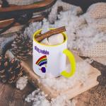 3dRose Funny Dink Positive with Rainbow and Pickleball Paddle and Ball Pun 15oz Two-Tone Yellow Mug