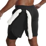 JWJ 3 Pack Mens 2 in 1 Running Shorts Quick Dry Gym Athletic Workout Shorts with Compression Liner,Black Light Navy L