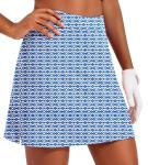 Ekouaer Skort Women 16" Golf Skirts Tennis Athletic Skirt Inner Shorts Pocket Running Workout Pickleball Skorts,Navy Pattern