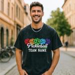 KAINSY Custom Pickleball Team T-Shirt – Personalized Name & Colorful Ball Design – Matching Team Shirts for Tournaments, Clubs, Groups & Pickleball Lovers