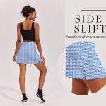 Ekouaer Skort Women 16" Golf Skirts Tennis Athletic Skirt Inner Shorts Pocket Running Workout Pickleball Skorts,Navy Pattern