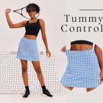 Ekouaer Skort Women 16" Golf Skirts Tennis Athletic Skirt Inner Shorts Pocket Running Workout Pickleball Skorts,Navy Pattern