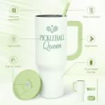 SANDJEST Pickleball 40oz Tumbler With Handle and Straw, Pickleball Queen Insulated Stainless Steel Travel Coffee Mug for Women Girls Players, Gift Idea for Birthday Christmas Mothers Day