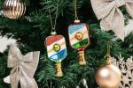 2 Count Glass Pickleball Christmas Ornament, Blown Glass Pickleball Ornaments for Christmas Tree