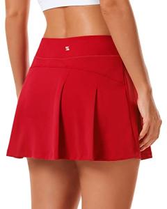 Stelle Women Tennis Skirt Golf Skorts Athletic High Waisted with Pockets Inner Shorts Sport Workout Pleated Pickleball(Red-Nylon-2,S)