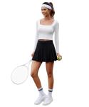 DLOODA Pleated Skirts for Women High Waisted Tennis Golf Skirt with Shorts Pockets Athletic Pickleball Mini Skort (Black L)