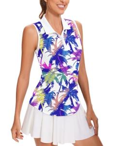 Soneven Women's Sleeveless Golf Shirts V Neck Button Golf Tank Tops Quick Dry Tennis Tops Pickleball Shirts