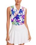 Soneven Women's Sleeveless Golf Shirts V Neck Button Golf Tank Tops Quick Dry Tennis Tops Pickleball Shirts