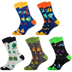 Moyel Pickleball Gifts for Men 5 Pairs Mens Pickleball Socks Funny Socks for Men Fun Novelty Funky Cool Crazy Dress Socks Men’s Crew Socks Pickleball Accessories