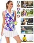Soneven Women's Sleeveless Golf Shirts V Neck Button Golf Tank Tops Quick Dry Tennis Tops Pickleball Shirts