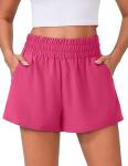 PINSPARK Womens 3" High Waisted Athletic Running Shorts, Breathable Quick Dry Linerless Gym Workout Shorts with Pockets Hot Pink