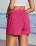 PINSPARK Womens 3" High Waisted Athletic Running Shorts, Breathable Quick Dry Linerless Gym Workout Shorts with Pockets Hot Pink