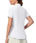 Casei Women's Golf Polo Shirt with Sunglass Loop, No-Tuck Peplum Tennis Pickleball Top, V-Neck UPF 50+ White-L