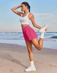 PINSPARK Womens 3" High Waisted Athletic Running Shorts, Breathable Quick Dry Linerless Gym Workout Shorts with Pockets Hot Pink