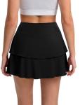 DLOODA Tennis Skirt for Women, Double Ruffle Golf Skirt High Waisted Flowy Athletic Skort with Pockets Workout Pickleball Y2K Black