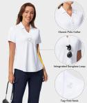 Casei Women's Golf Polo Shirt with Sunglass Loop, No-Tuck Peplum Tennis Pickleball Top, V-Neck UPF 50+ White-L