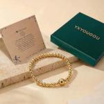YXYOUGOU Pickleball Bracelet for Women Trendy 14K Gold Plated Adjustable 4mm Gold Beaded Bracelets Sports Gift Stocking Stuffers Christmas Gifts Pickleball Gifts for Team Players