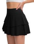 DLOODA Tennis Skirt for Women, Double Ruffle Golf Skirt High Waisted Flowy Athletic Skort with Pockets Workout Pickleball Y2K Black