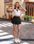 DLOODA Tennis Skirt for Women, Double Ruffle Golf Skirt High Waisted Flowy Athletic Skort with Pockets Workout Pickleball Y2K Black