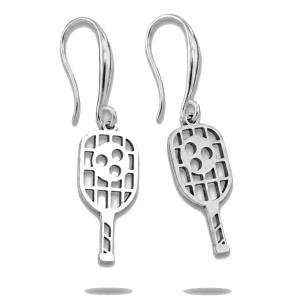 7Dots Art Pickleball Dangle Earrings, Stainless Steel with 925 Silver Plated Ear Wires