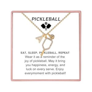 Pickleball Gifts for Women Sport Lovers Teams, Pickleball Necklace with Initial Letter, Personalized Pickleball Jewelry for Women (Gold-A)