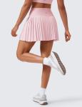 CRZ YOGA High Waisted Pleated Tennis Skirts for Women - Mini Lined Casual Tummy Control Skort with Pockets Strawberry Pink Medium