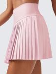 CRZ YOGA High Waisted Pleated Tennis Skirts for Women - Mini Lined Casual Tummy Control Skort with Pockets Strawberry Pink Medium