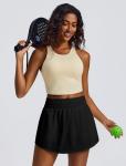 PINSPARK Tennis Skorts for Woman High Waisted Athletic Skirts with Pockets Shorts Flowy Sport Workout Pickleball Skirt, Black Medium