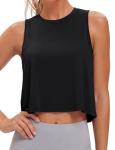 MAGCOMSEN Womens Black Tanks Crop Top Sleeveless Loose Fit Moisture Wicking Running Gym Shirt Athletic Yoga Pickleball M
