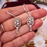 7Dots Art Pickleball Dangle Earrings, Stainless Steel with 925 Silver Plated Ear Wires