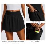 PINSPARK Tennis Skorts for Woman High Waisted Athletic Skirts with Pockets Shorts Flowy Sport Workout Pickleball Skirt, Black Medium