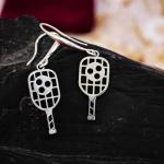 7Dots Art Pickleball Dangle Earrings, Stainless Steel with 925 Silver Plated Ear Wires