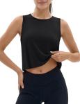 MAGCOMSEN Womens Black Tanks Crop Top Sleeveless Loose Fit Moisture Wicking Running Gym Shirt Athletic Yoga Pickleball M