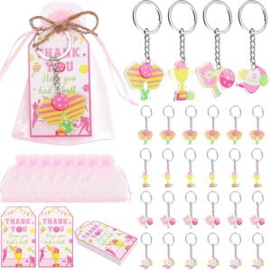 Serencatcher Pink Pickleball Party Favors Set - 24 Acrylic Keychains, 24 Thank You Cards, 24 Organza Bags & Jute Twine - Ideal for Pickleball Themed Party, Baby Shower, Birthday Gifts