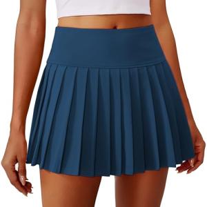 PINSPARK Athletic Skirts Womens Tennis Skirt High Waist Pleated Golf Skort with Shorts Underneath Lightweight Pickleball Outfits, Navy S