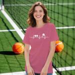 IFQ Pickleball Shirt for Women Heartbeat Pickleball Lover Player T-Shirt Funny Sport Tee Tops Pink