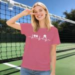IFQ Pickleball Shirt for Women Heartbeat Pickleball Lover Player T-Shirt Funny Sport Tee Tops Pink