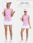 MoFiz Women's Sleeveless Golf Polo Shirt Tennis Tank Tops 1/4 Zip Collarless Quick Dry Lightweight for Athletic Pickleball Workout Pink Argyle L