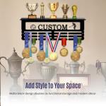 Personalized Medal Hanger Display Customized Custom Medal Holder Organizer For Wall Mount Customizable Sports Gifts for Dance Gymnastics Running Football Soccer Pickleball Baseball (With Trophy Shelf)