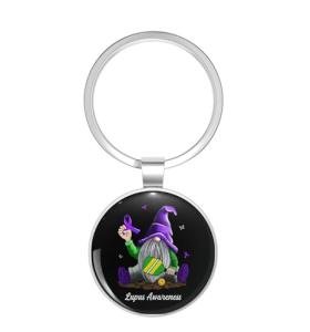 1080 Graphics Best Gnome Lupus Awareness Pickleball Cancer Survivor Ribbon Sport Lover Stainless Steel Keychain with Ring Double Sided