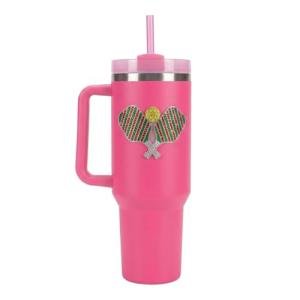 THE QUEENS' JEWELS Pickleball Jeweled 40 oz. Tumbler in Pink - Unique Gift for Women, Birthday, Cute, Fun, Not Painted, Decorated, Bling, Bedazzled, Rhinestone