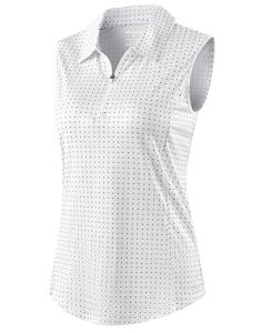 G Gradual Women's Golf Shirts Lightweight 1/4 Zip Collared Tank Top Sleeveless Polo Shirts for Tennis Pickleball Casual, Black Dot, L
